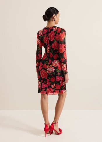 Phase Eight Roshni Mesh Floral Dress Black/Multicolor Australia | FJ0968254